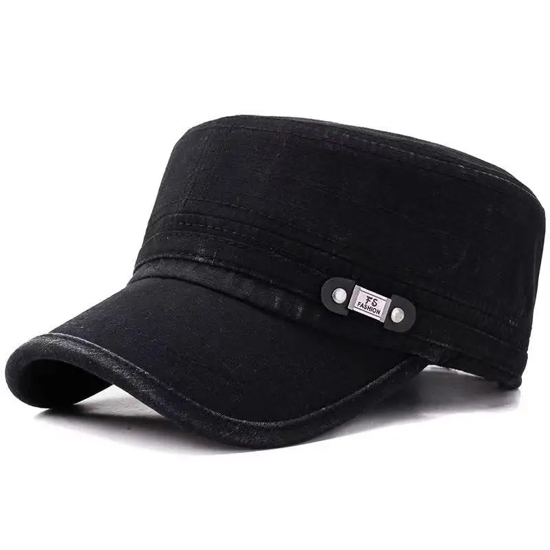 Military Cap Washed Cotton Flat Top Adjustable Outdoor Fisherman Cap for Men Women