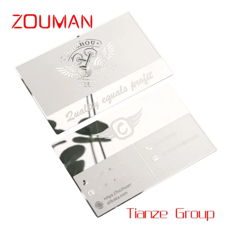 Custom , stainls steel Custo VIP Gift irror sier Eed Gold etal Busins Card ith logo etal  printing