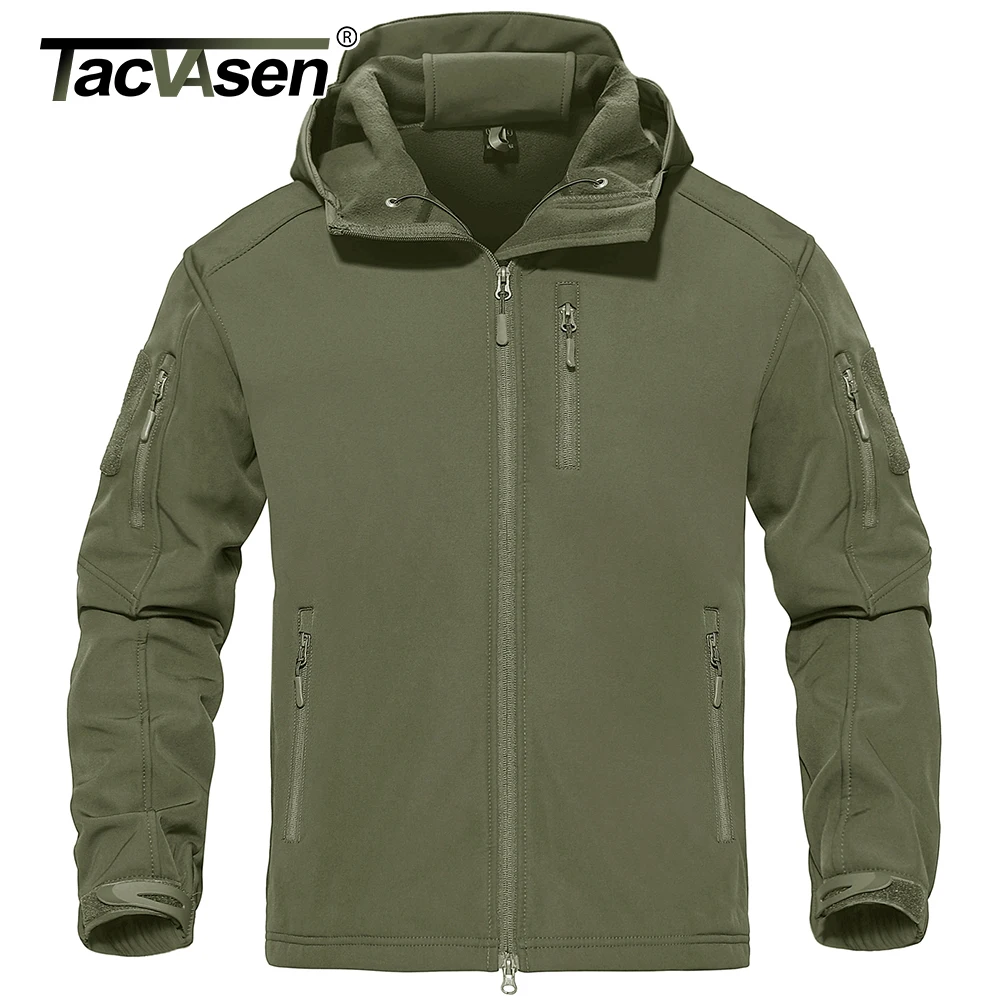TACVASEN Waterproof Tactical Fleece Lined Jacket with Hood Mens Outdoor