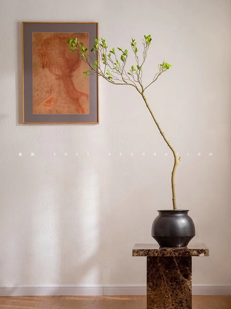 Light Luxury Retro Style Natural Marble Home Living Room Side Table Plant Pot Display Table Height 50cm Wide 50cm Thick 4.5cm