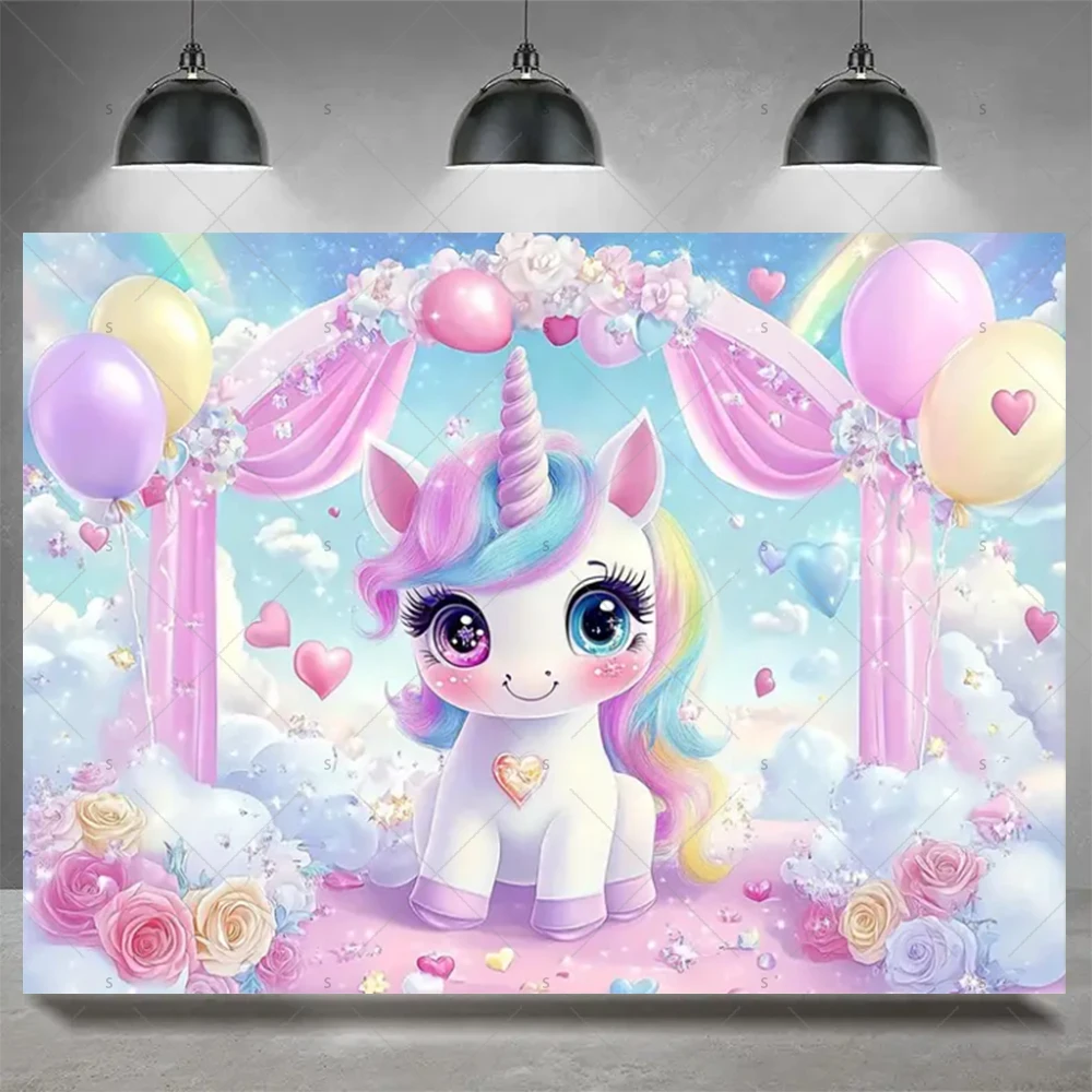 Cartoon Magische Einhorn Hintergrund Kind Geburtstag Party Dekoration Nette Elf Prinzessin Regenbogen Kulissen Banner Baby Dusche Liefert – Detail 23