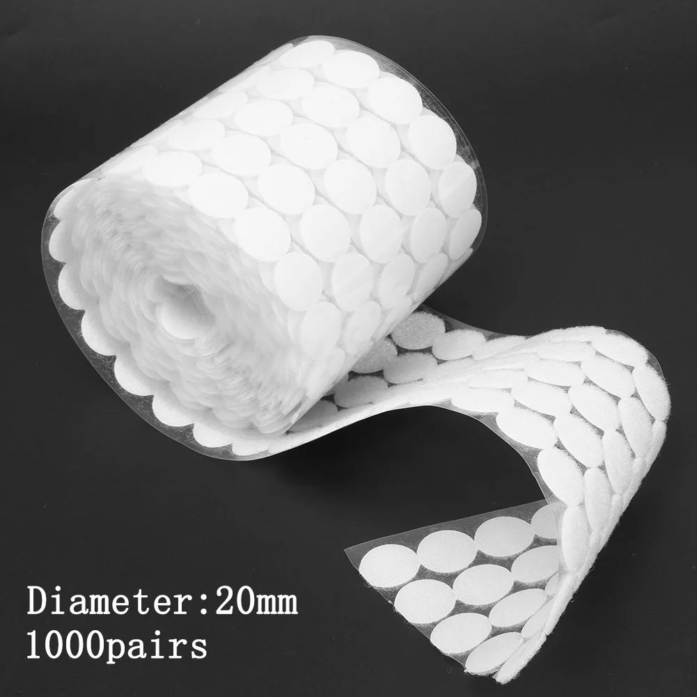 1000 Pairs Self Adhesive Fastener Tape Dots 10/15/20mm Adhesive Strong Glue Magic Sticker Round Coins Hook Loop Dot Tape Sticker