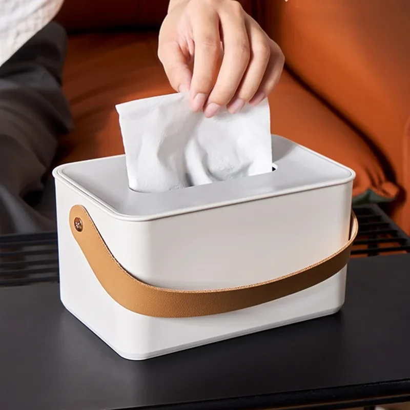 Portable Household Tissue Box Round Square Napkin Storage Box for Table Top of Tea Table Restaurant Modern Simplicity White 4