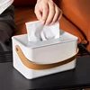Portable Household Tissue Box Round Square Napkin Storage Box for Table Top of Tea Table Restaurant Modern Simplicity White 4
