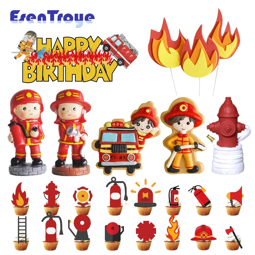 Feuerwehrhelden Geburtstagstorten-Dekoration Jungen Geburtstagstorten-Topper Feuerwehrmann Feuerwehr-Rettung Feuerwehrauto Feuerwehr-Party-Deko Kindergeschenk – Detail 2