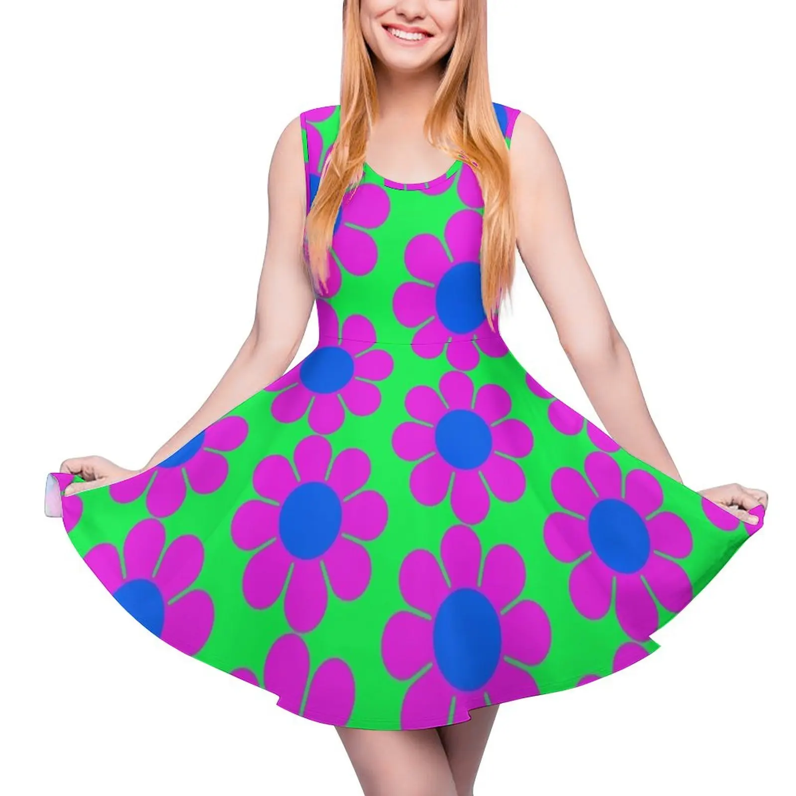 Pink Blue Hippie Flower Power Daisy Sleeveless Dress bandage dress prom clothes prom dresses
