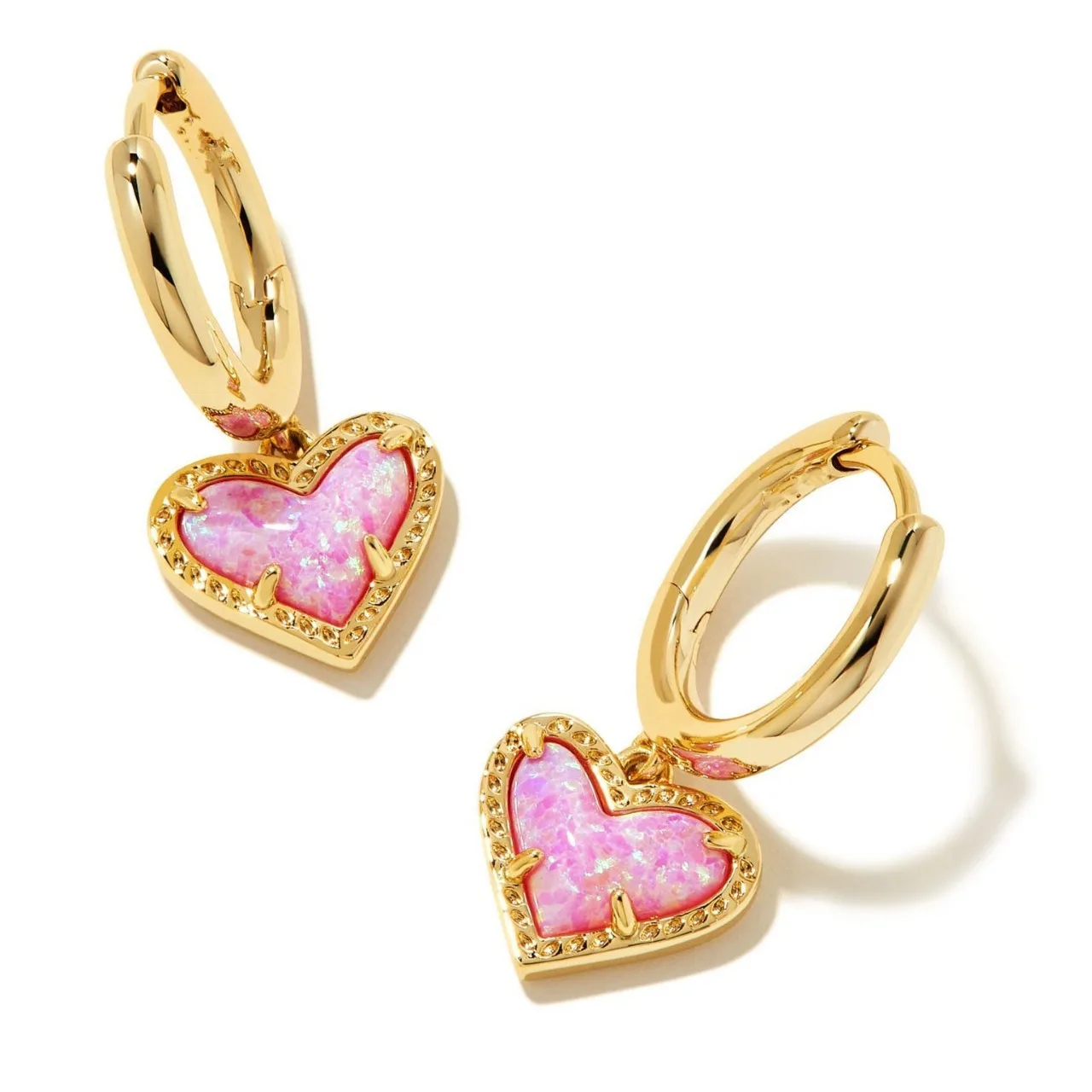 YEEVAA Heart Huggie Earrings in Bubblegum Pink Kyocera Opal, Fashion Jewelry, Unique Gifts 2