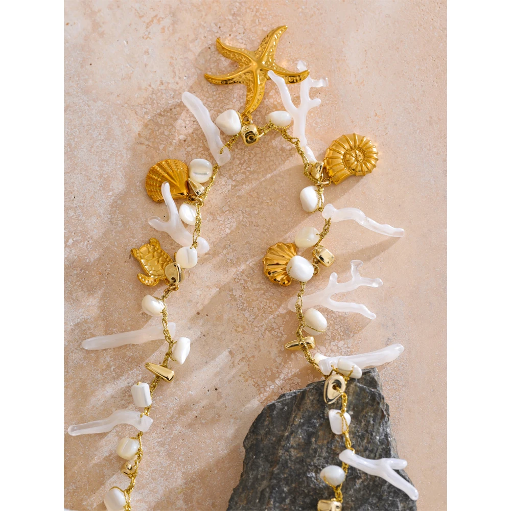 Yhpup Shell Resin Necklace for Women 18K Gold Color Plated
