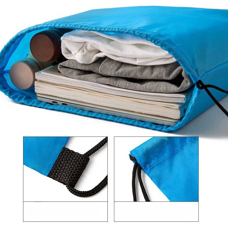 Waterproof Drawstring Storage Bags Polyester Portable Foldable Reusable Backpack Travel Sundries Organizer Pocket