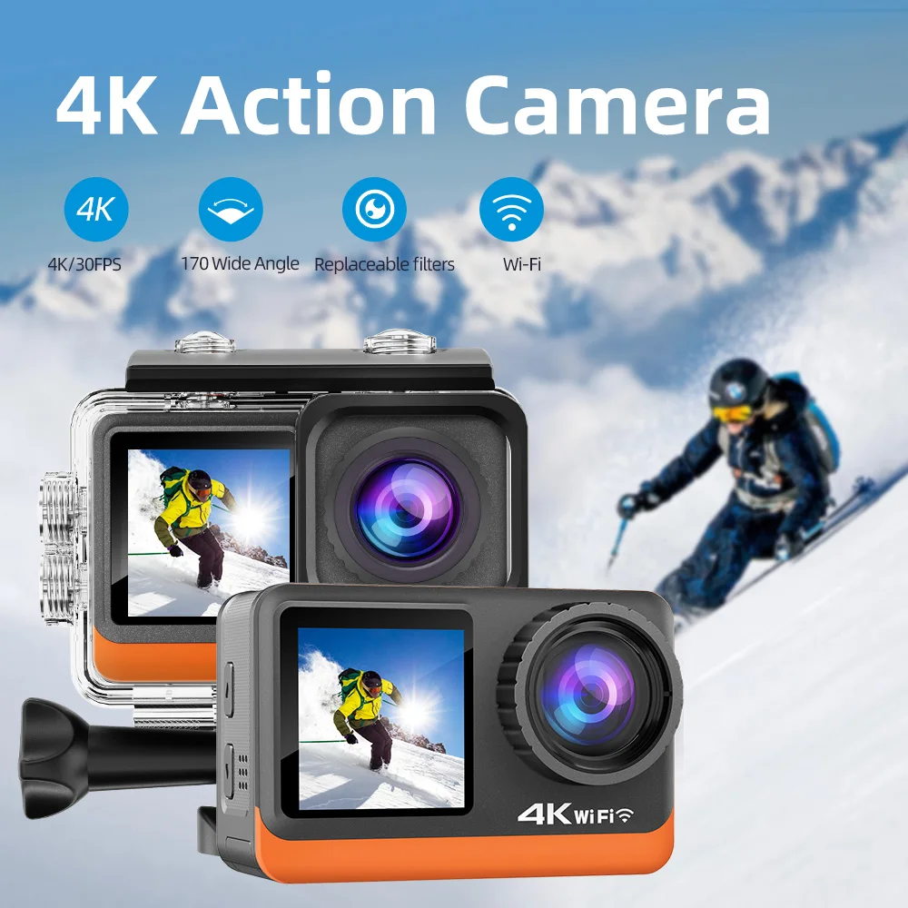 AT-Q1 4K30FPS Sport Action Camera Ultra HD Camcorder 13MP WiFi Waterproof  Camera (Black)