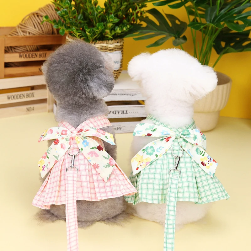 

Dog Harness Dress Outdoor Pet Clothes Dog Leash Lead Puppy Skirt Yorkies Pomeranian Poodle Bichon Schnauzer Dog Clothing Costume