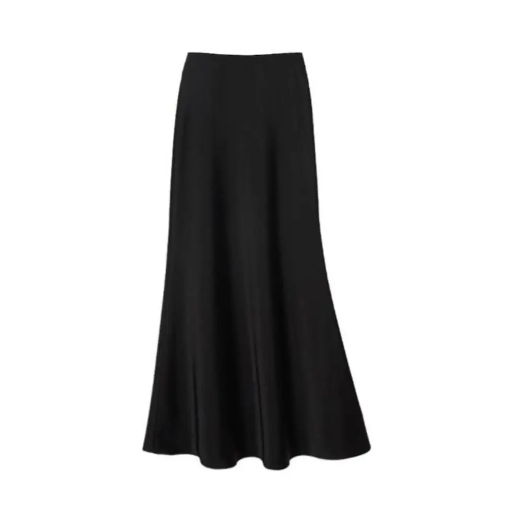 Basic Summer Satin Silk Long Skirt High Waist Half Body Dress High Waisted Skirts Slim Fit A Line Midi Skirt Social