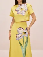 Bonboho Women's Matching Set Floral Printed Short Sleeve Cropped Top & Flared Midi Skirt 2026 Summer Casual Skirt Sets - Image 3