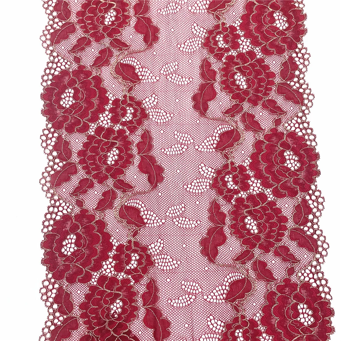 3y/lot Width 23cm Red With Golden Elastic Stretch Lace Trim 5