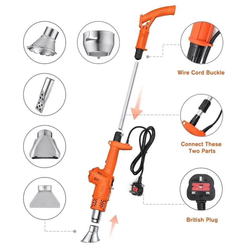 Electric Weed Burner 2000W Garden Weed Killer Thermal Weeding Stick Hot Air Weed Torch Kitchen Lighter BBQ Igniter Weeder Tool 4
