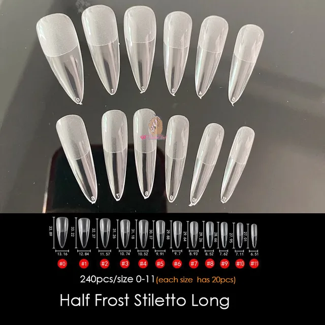 Gel Nails Extension System Full Cover Sculpted Clear Stiletto Coffin False Nail Tips 240pcs/bag Frost Stiletto Long