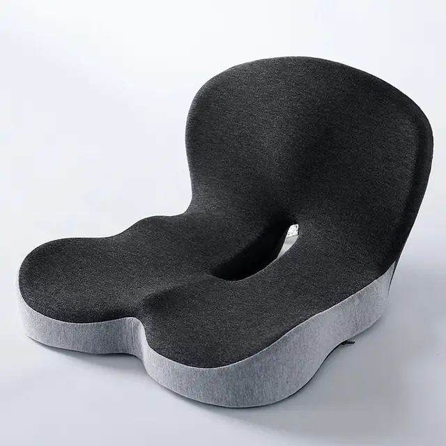 Memory Foam L-Shaped Seat Cushion With Back Support - Office Chair & Car Seat Cushion, Black/Grey