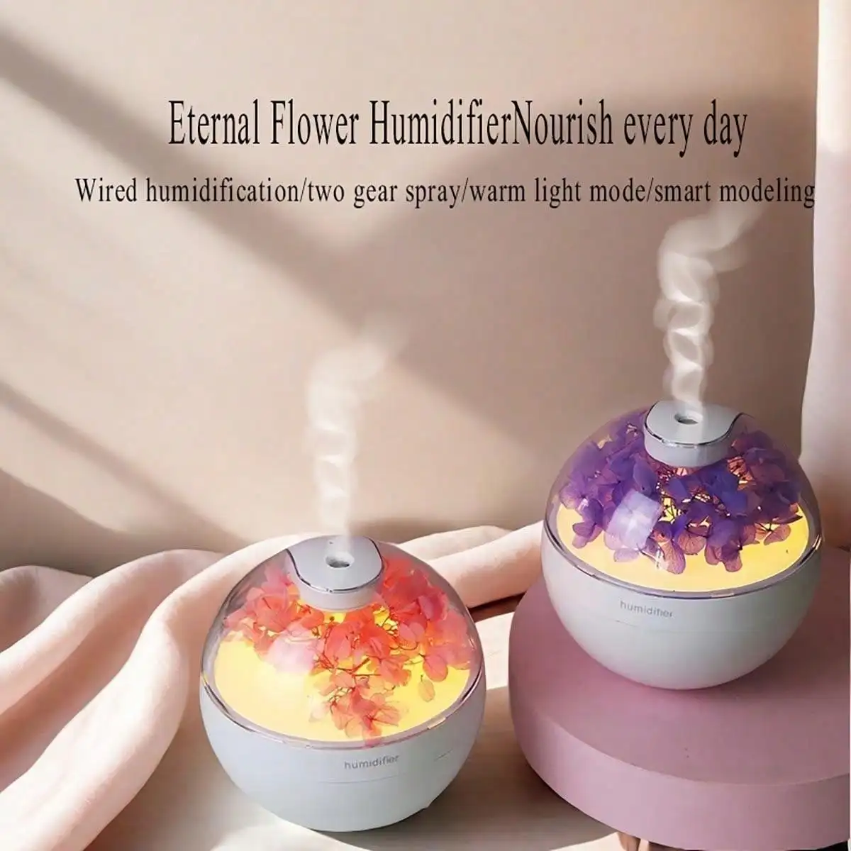 2025 New USB Power Cord Mini Simulated Flower Air Humidifier Aroma Diffuser Essential Oil Diffuser With Warm Night Lights 4