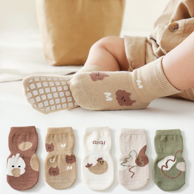 

New Autumn Winter Kawaii Baby Tube Socks Babies Non-slip Floor Sock Cartoon Bear Duck Cotton Print Newborn Toddler Accessories
