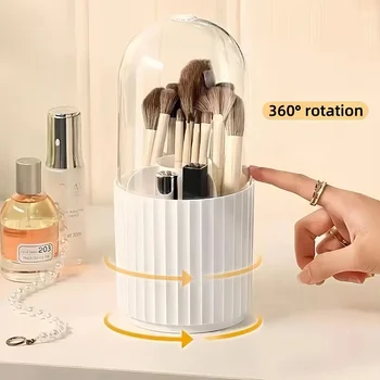 Makeup Brush Storage Box 360 Rotating Makeup Brush Holder Organizer Desktop Lipstick Powder Brush Bucket Comestic Tools Box