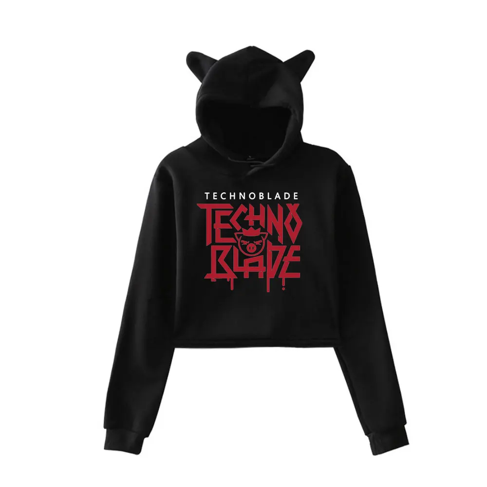 

Newest Technoblade Merch TECHNOBLADE Agro Hoodie Cat Ear Sweatshirts Print Wonder Crop Tops Short Pullover Korean pop for Women