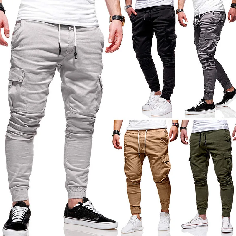 

2023 Winter New Belt Multi-pocket Men's Casual Fashion Classic Cargo Three-dimensional Patch Bag Rope Elastic Cargo Pants