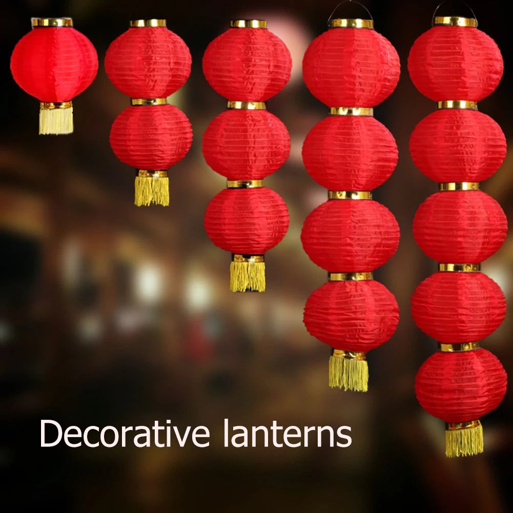 10 inch Chinese Lantern with Tassels String Lights Indoor Outdoor