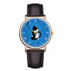 Fashion Quartz Watch For Girl Casual Blue Background White And Black Cat Wristwatch Cartoon Waterproof Real Leather Watch 3