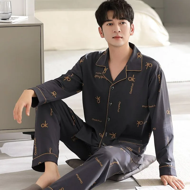 2024 New Pure Cotton Men Pajamas Spring Autumn Long-Sleeved Cardigan Casual Sleepwear Sets Male Large Size Casual Homewear Suit new 2022 spring men pajamas long sleeve male pajama set men pure full cotton pajamas for men sleepwear suit homewear 4xl