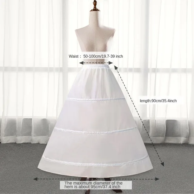 Ball Gown Slip A-Line 3 Layer Crinoline Petticoat Underskirt - Floor Length  A-Line, Adjustable Waist 24-30", White For Wedding & Party Dresses  Adjustable Waist Bridal Underskirt