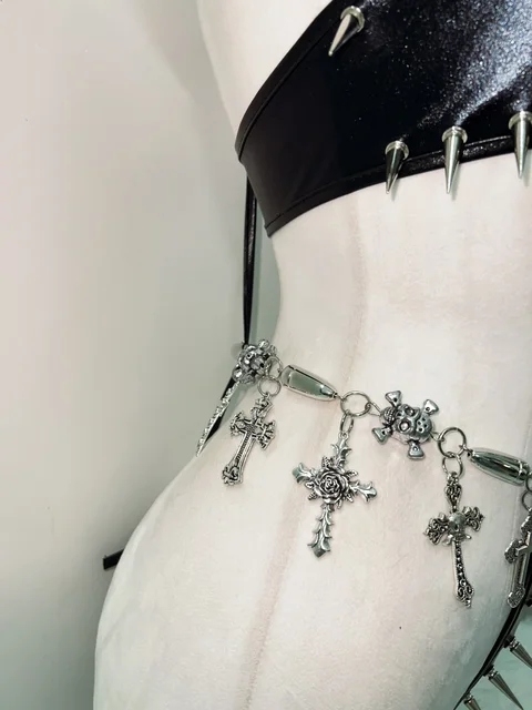Spikey Skull Chain Bikini and Pants Set 16