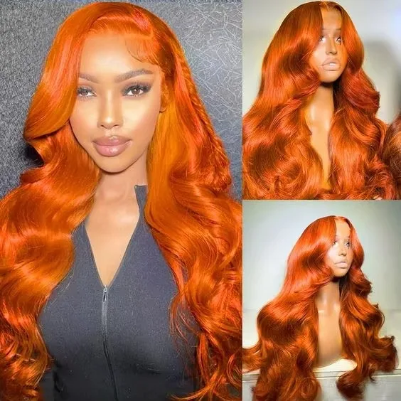 Ginger Body Wave13x4 HD Transparent Lace Front Wigs Human Hair Orange Colored Lace Front Wig for Women 200% 350 Color Frontal 2