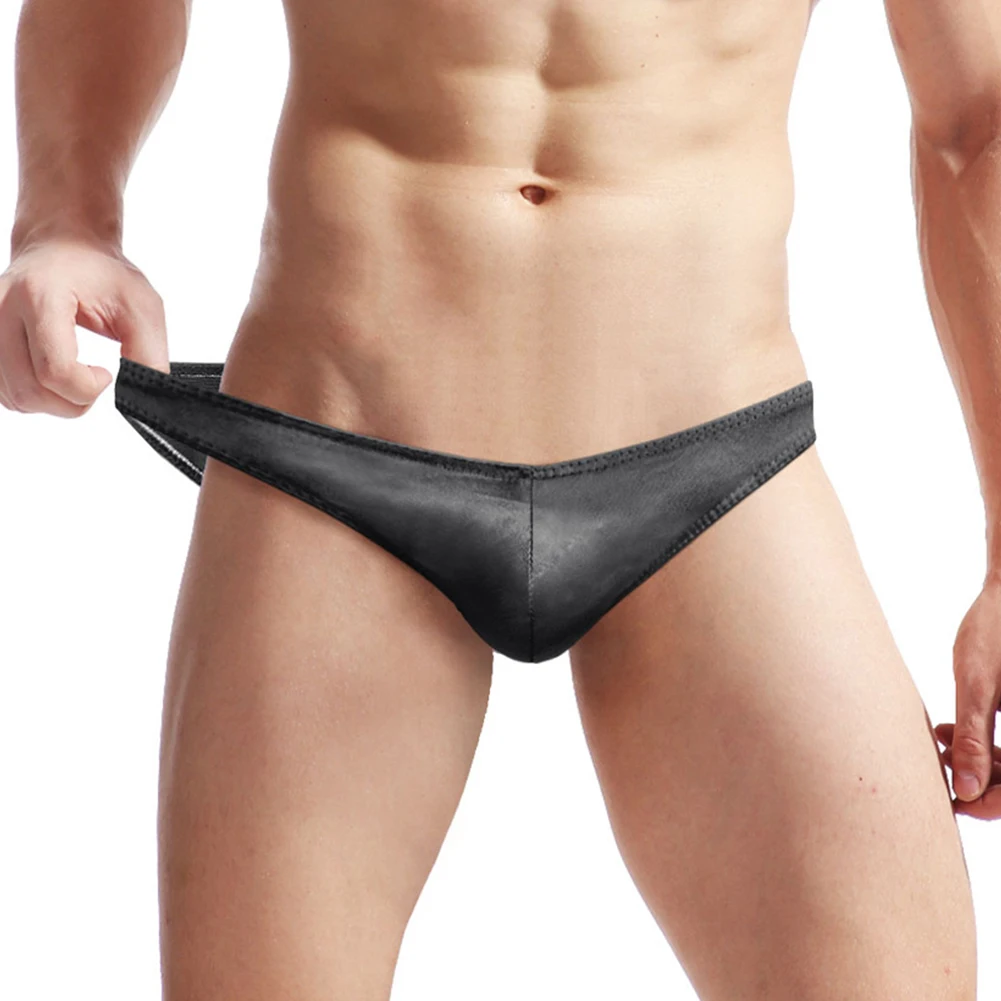 Sexy Men Jock Strap Briefs Oil Shiny Low Rise Underwear Solid Seamless Trunks Smooth Elasticity Underpants Seduction Swimwear