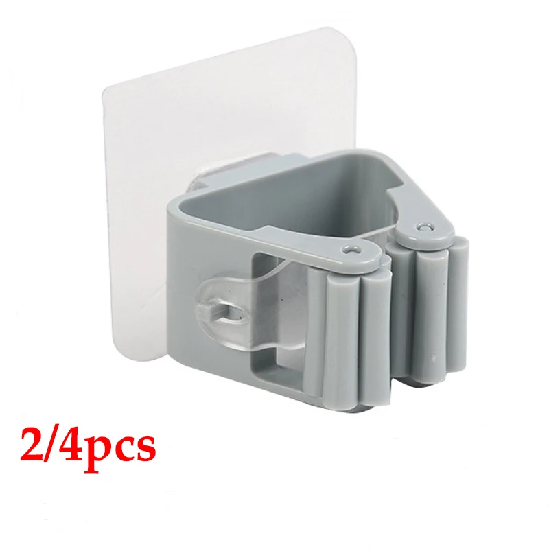 2/4Pc Self-Adhesive Hooks Wall Mounted Mop Holder For Bathroom Storage Towel Rack Punch-free Bathroom Suction Hanging Clip Hooks