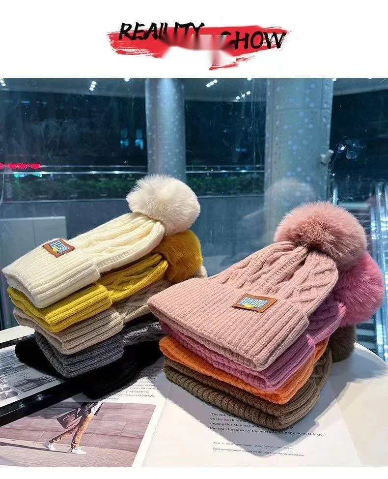 Gebreide muts voor dames winter warm en dik effen kleur_voghion.com