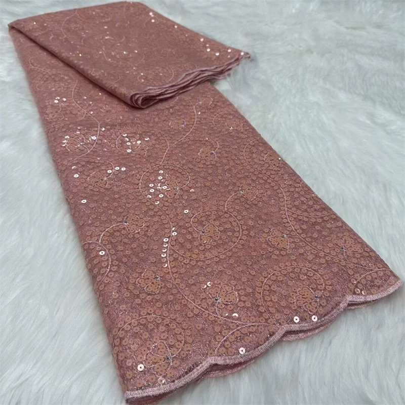 

Pink French Mesh Net Fabric, Stones African Tulle, Sequins Lace Fabric for Bridal Wedding Dress, Sew, High Quality, New Arrival