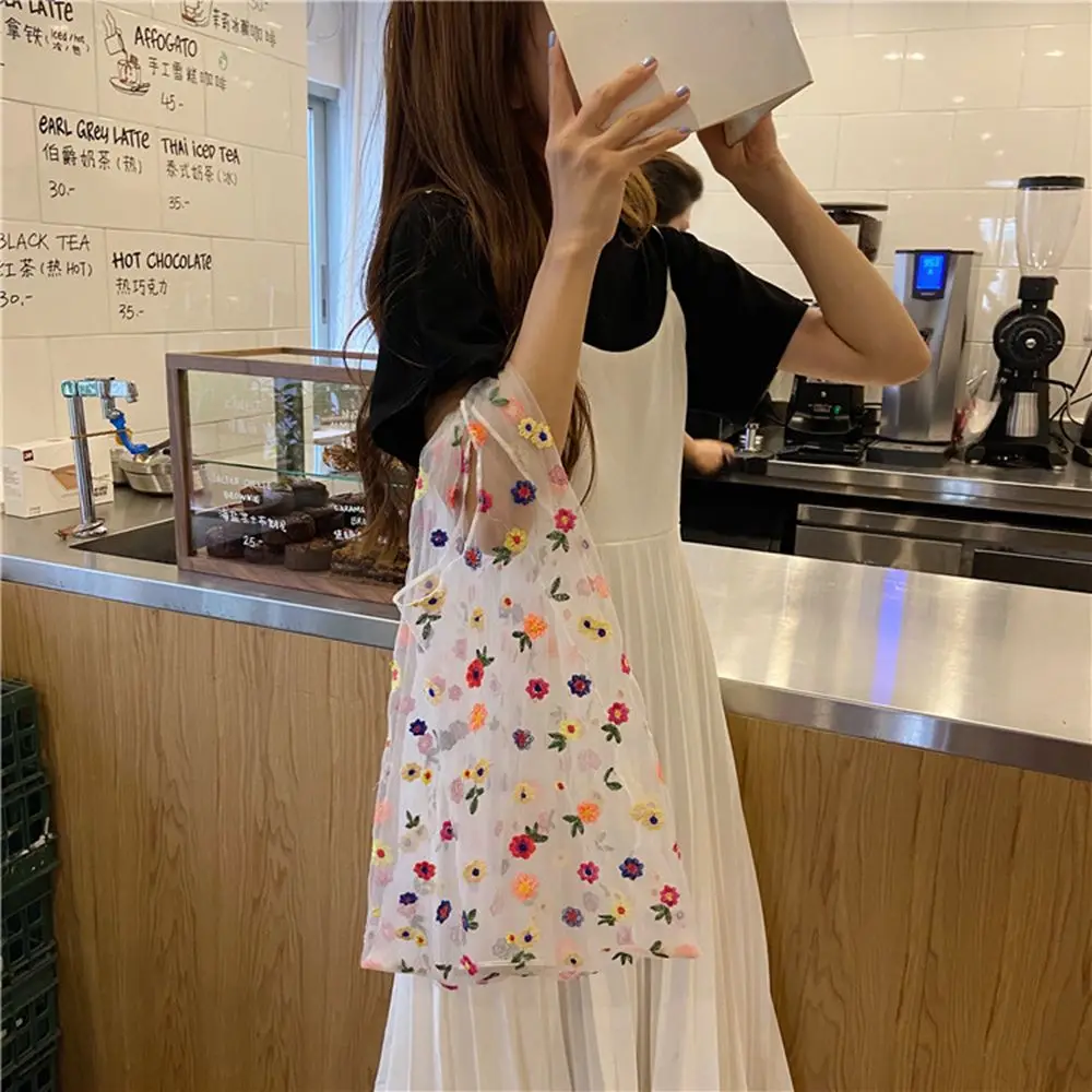 Chic Eco-Friendly Embroidered Mesh Tote Bag