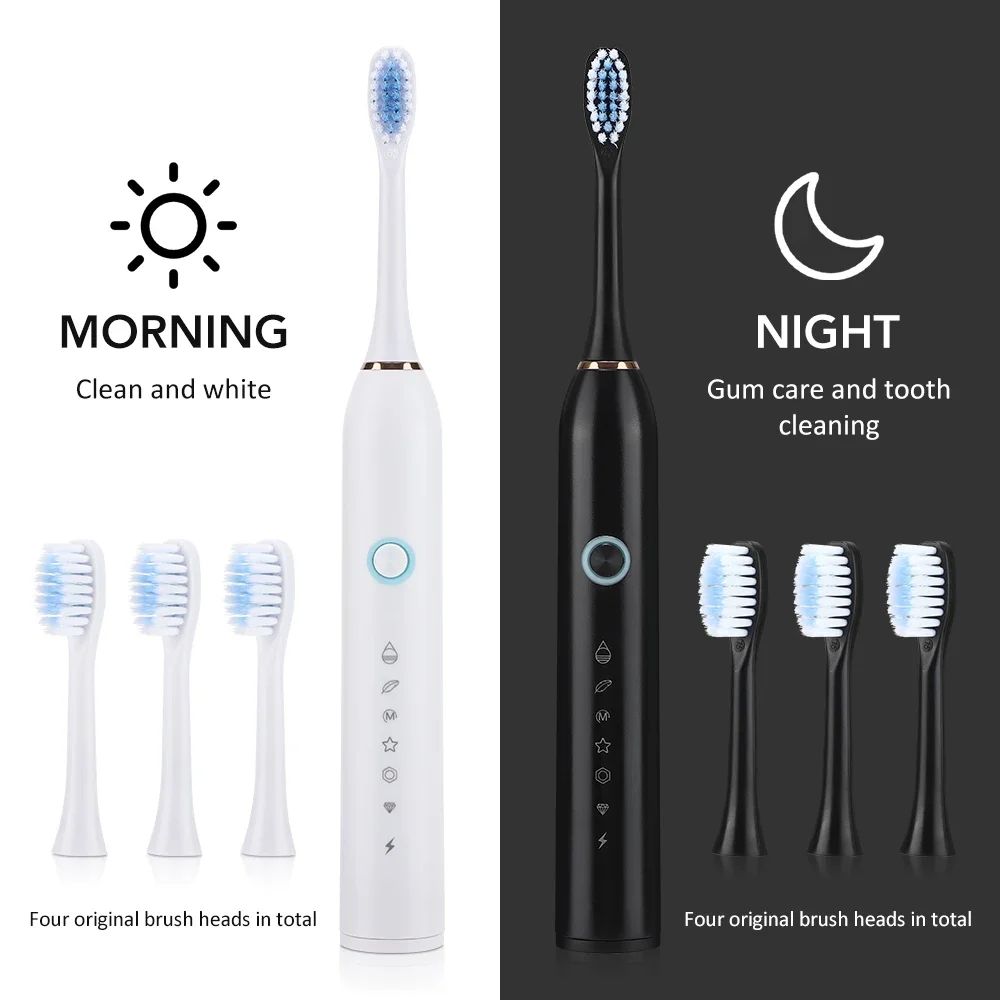 Six Modes Electric Ultrasonic Toothbrush IPX67 Home Soft Hair USB Charging Waterproof Adult Tooth Cleaner Automatic Couple Set