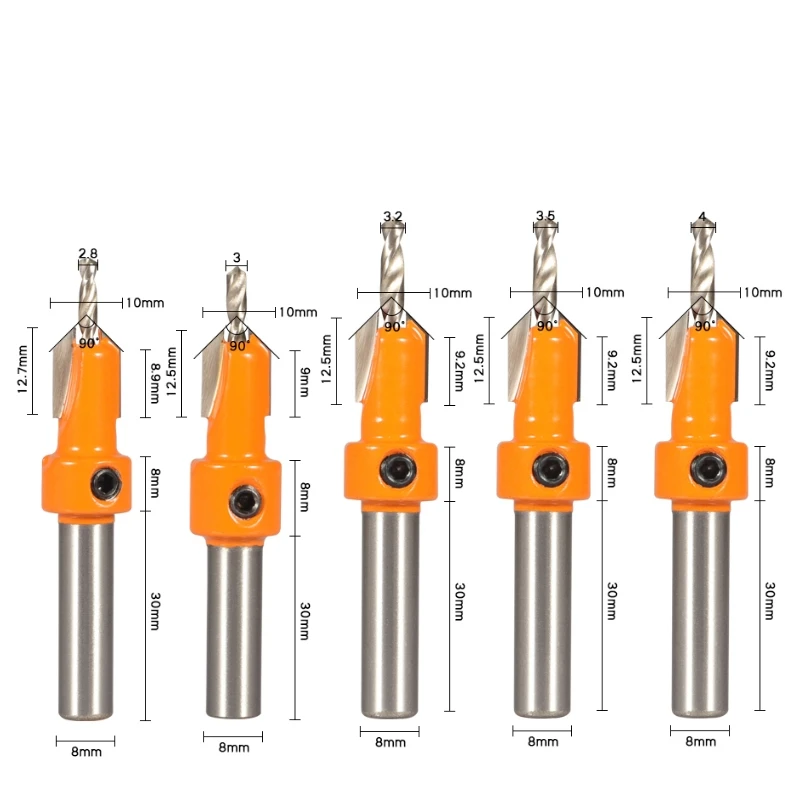 YUSUN  8MM Shank Hss Countersink  Router Bit Screw Extractor Woodworking Milling Cutter For Wood