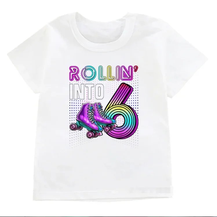 Funny T-shirt for 6-12 Roller Skating Print Kids Rollin Into Clothing Baby New Fashion White T-shirts Street Trend Tees Tops 2