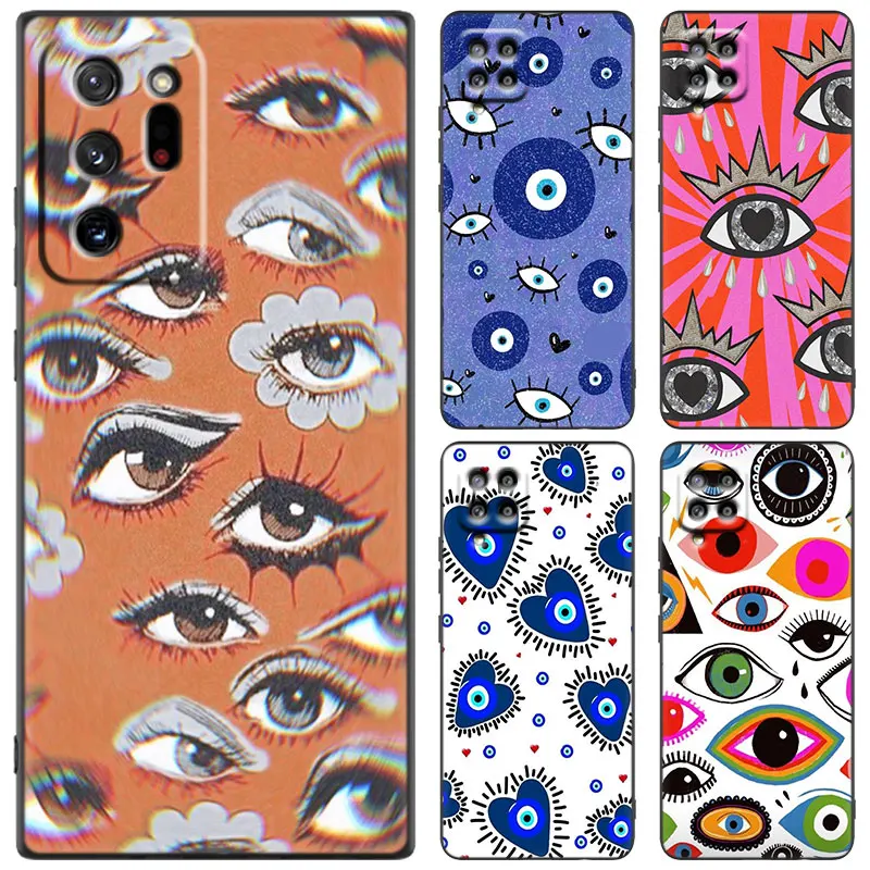 Lucky Eye Blue Evil Eye Custodia Nera Per Samsung Galaxy M14 M13 M12 M54 M53 M52 M33 M04 M23 Note 10 Plus 20 Ultra A6 A7 2018 A5