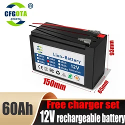 12V 60Ah 18650 lithium battery for Solar Panels 30A built-in high current BMS electric vehicle battery +12.6V charger