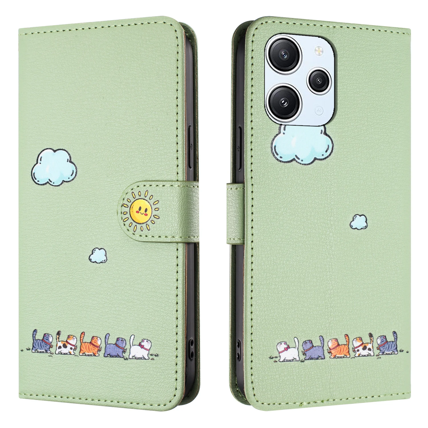 Elegant Leather Cat Design Phone Wallet Case with Flip Cover