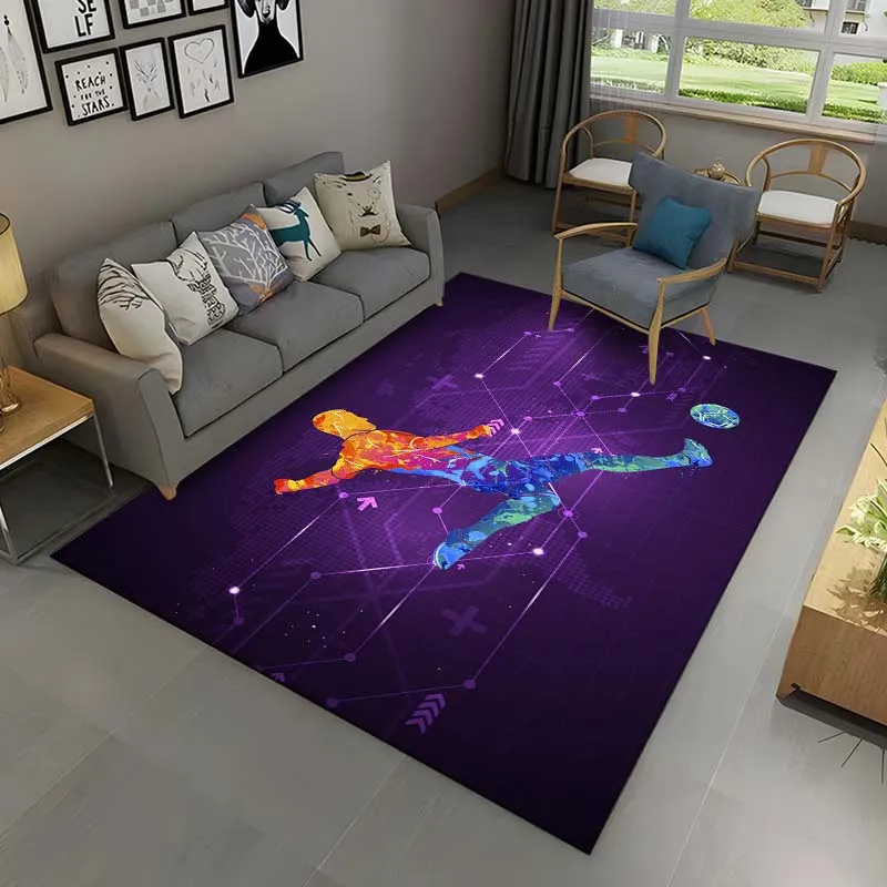 3D 축구 축구 스포츠 실루엣 패턴 카펫, 거실용 러그, 캠핑 피크닉 매트, 미끄럼 방지 러그 크롤링 매트, 팬 선물 