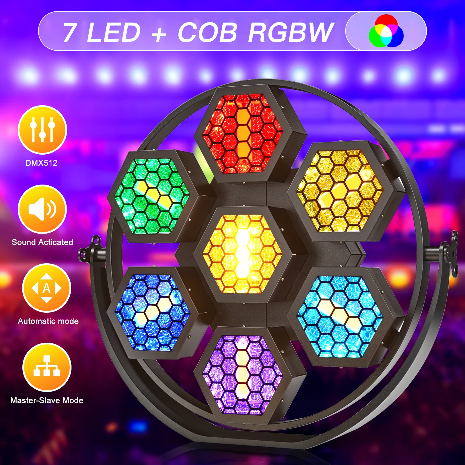Yiflamefly 7x50W Retro Light RGBW COB LEDs Lighting High Brightness Uplight DMX512 Sound Activated for Church Concert Wedding 4