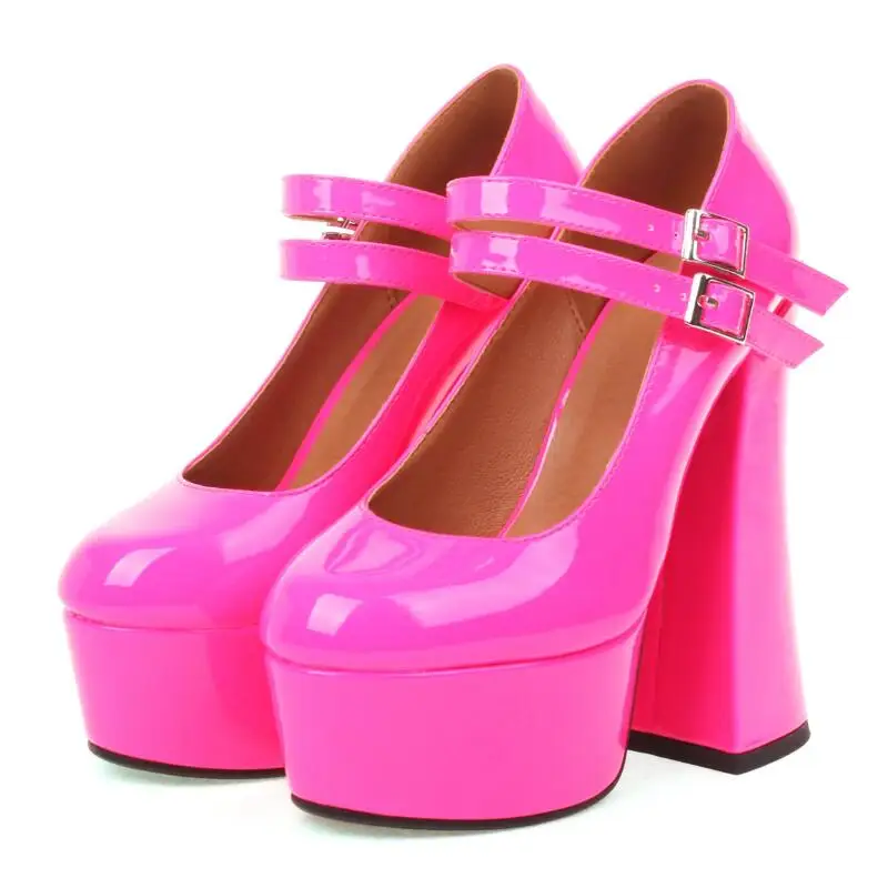 Women's Sexy Party Shoes New Patent Leather Thick High Heel Platform Pumps Black Red Yellow Green Pink Wedding Big Size 42 |