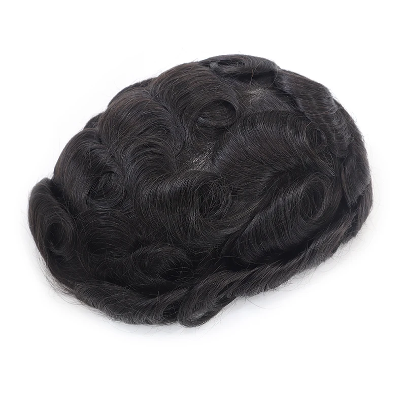Handmade Male Wigs Men Toupee 100% Human Hair Natural Hair Replacement System 0.02-0.03 mm Soft Thin Skin V-loop Hairpieces Unit