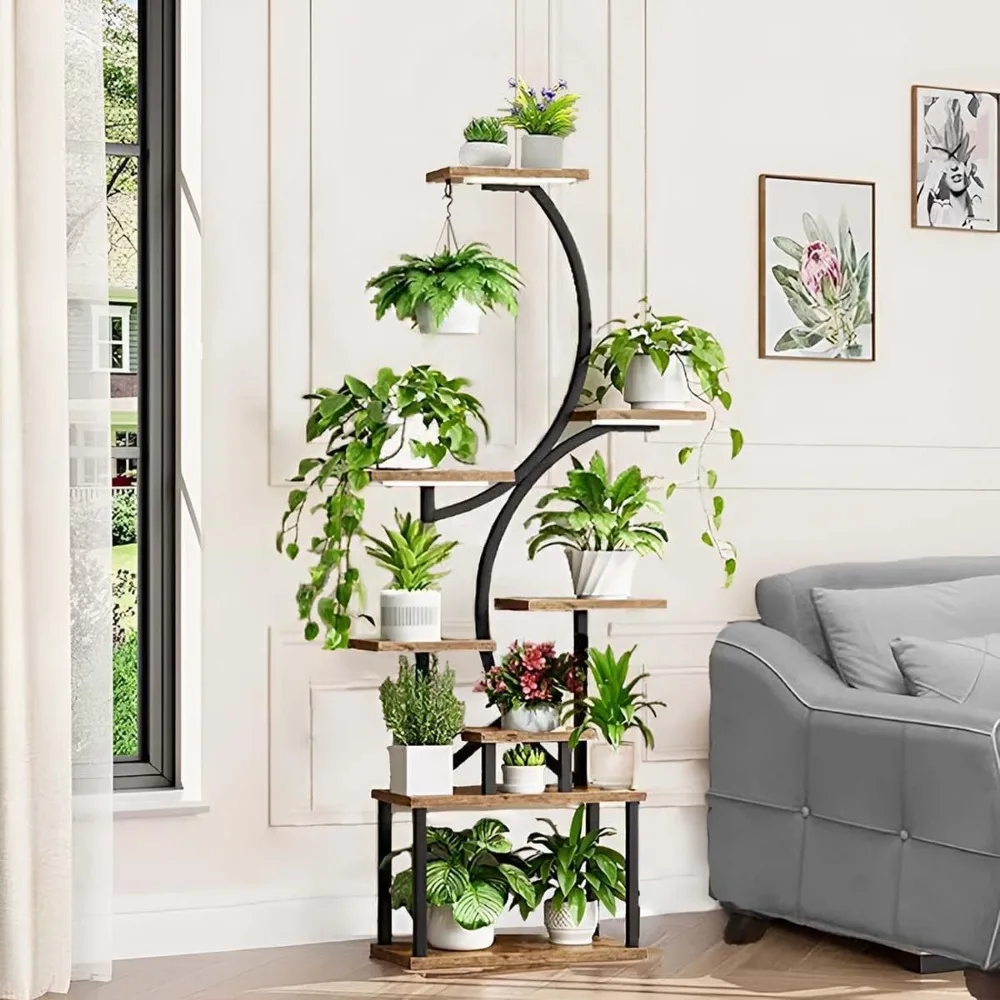 Grow Lights, 59 in 8 Tiered Tall Plant Shelf, S-shaped Metal, Plant Shelves 5