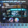 Twin Size Loft Bed with U Shaped Desk LED Loft Metal Bed Frame with and Led Lights Twin  Charging Station and Storage Shelves 3