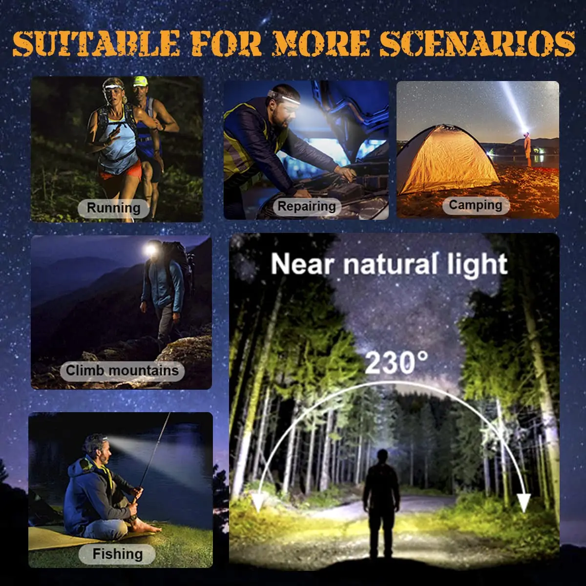 Led Headlamp Rechargeable 4 Packs, 230° Wide Beam Powerful Head Lamp